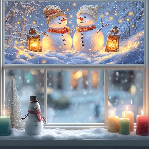 Christmas Snowman Window Film - Stained Glass Decor for Holiday Privacy & Glow