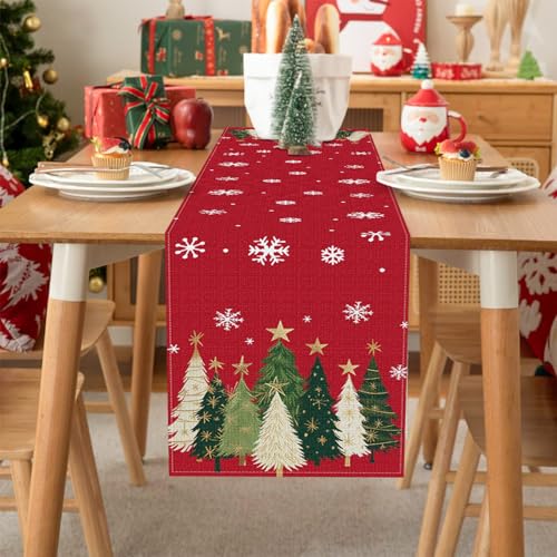 Bloss Christmas Table Runner 13"x72", Xmas Trees Snowflakes Winter Table Decor, Holiday Decorative Table Decorations for Kitchen Dinning Dresser Scarf Home Decor