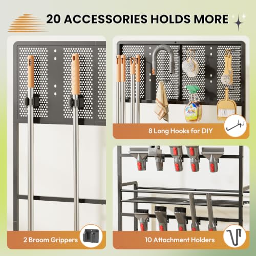 Vacuum & Broom Organizer Stand for Dyson V15 V12 V11 V8 - Storage Cart with Hooks