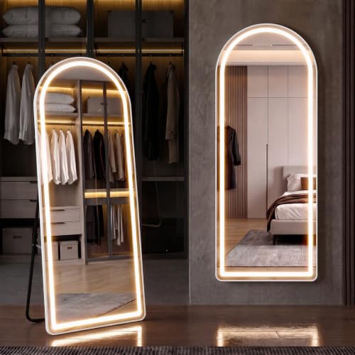 Elegant LED White Arched Full-Length Mirror with Lights - 60 Inch
