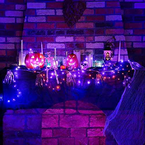 2 Pieces Halloween Fairy String Lights 10 ft 30 LED String Lights Copper Wire Fairy Lights for Halloween Christmas Wedding Party Patio Decoration, Orange, Purple