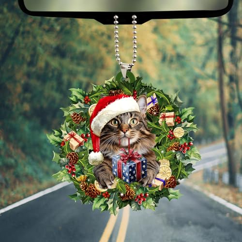 Talataca Maine Coon 2D Flat Christmas Tree Ornament – 3.5" Round, 3 Lanyards