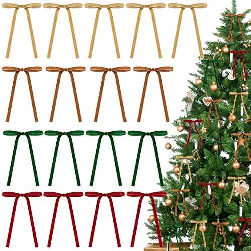 30Pcs Velvet Christmas Wreath Bow, Twist Tie Bows, 5 x 7 Inch Rustic Crafts Gift Bows Vintage Velvet Ribbon Bows for Tree Wreath Garland Home Indoor Outdoor Decor£¨Khaki & Dark Green & Red & Ginger£©