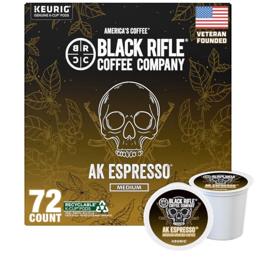 Black Rifle Coffee AK Espresso Medium Roast K-Cup Pods 72 Count - Compatible with Keurig