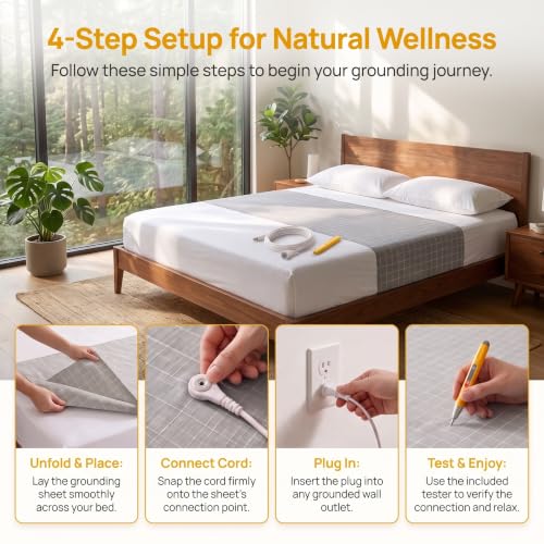 Grounding Sheet for Bed 105.4x23.1 Inch Gray - Organic Cotton Silver Fiber Fitted Sheet with Cord & Test Pen