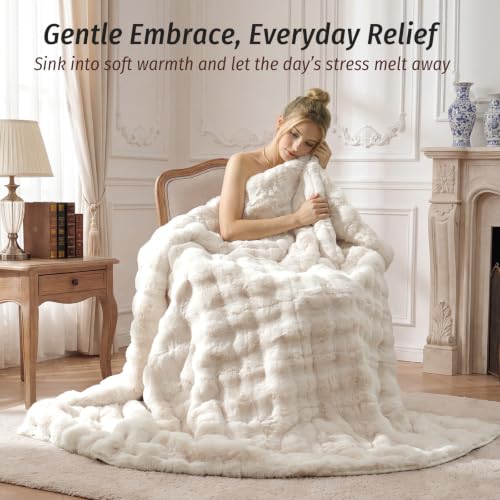 Weighted Blanket for Adults 80x87 Inches - Cream White, 15 lbs King Size