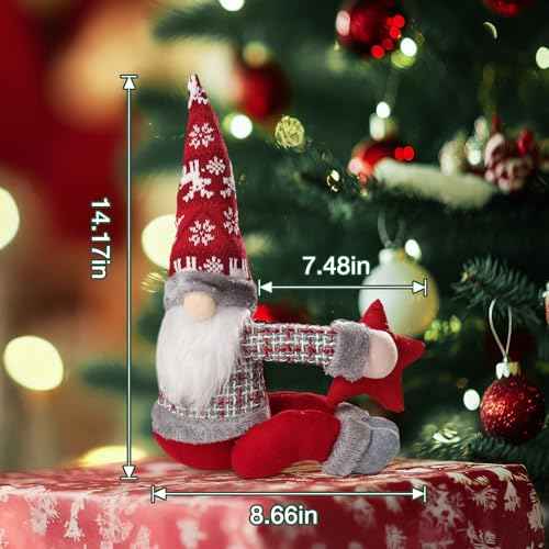 Unique Funny Christmas Plush Stuffed Decor - 22.3 Inch Gnome Christmas Star Topper for Tree, Wine Bottle, Curtain Ornaments