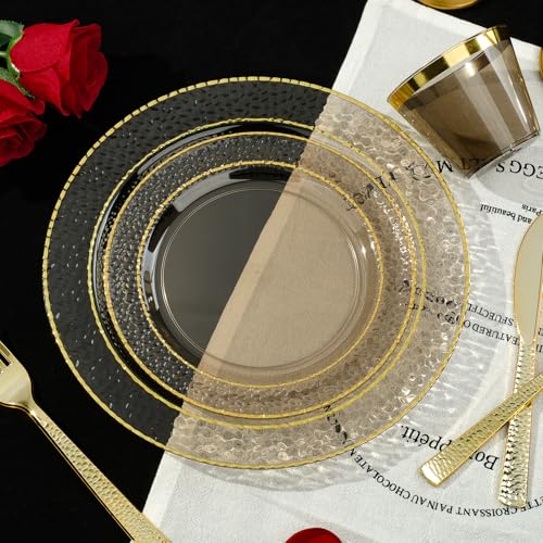 Black Disposable Plastic Plates Set for 50 Guests - 350PCS Premium Dinnerware