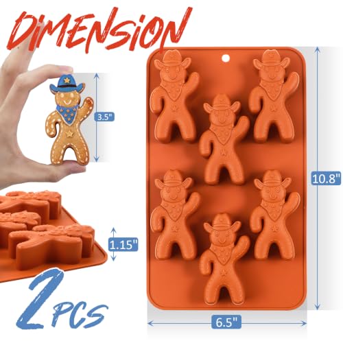 Webake Cowboy Gingerbread Man Silicone Mold 2Pcs - Nonstick Christmas Cake, Cookie, Soap & Craft Molds
