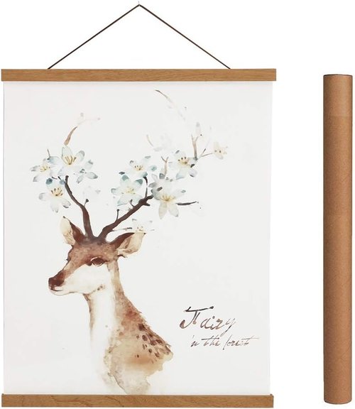 Artmag Magnetic Poster Hanger Frame - Light Wood Canvas Artwork Display | 24" Teak Wood