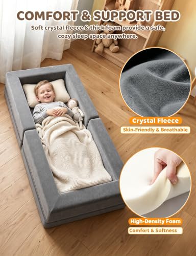 Dessports Grey 54-Inch Portable Foldable Toddler Travel Bed for Kids