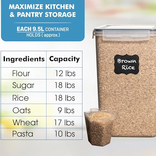 Black Food Storage Containers Set - 2 Large Airtight Canisters for Pantry & Kitchen Organization