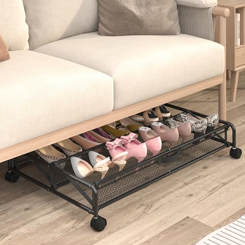 KOSIWU 2 Pack Under Bed Shoe Storage Containers with Wheels & Breathable Mesh
