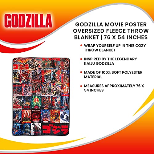Godzilla Movie Poster Plush Throw Blanket - Oversized Cozy Fleece Cover 76x54 Inches