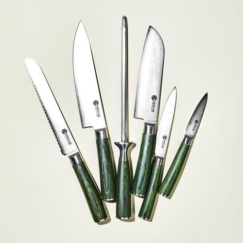 HexClad 6-Piece Essential Knife Set - Japanese Damascus Steel Blades with Pakkawood Handles