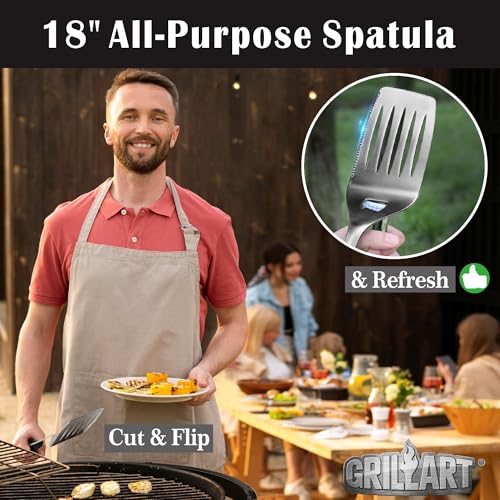 GRILLART Black 18-Inch BBQ Grill Tools Set with Tongs, Spatula, Fork & Brush