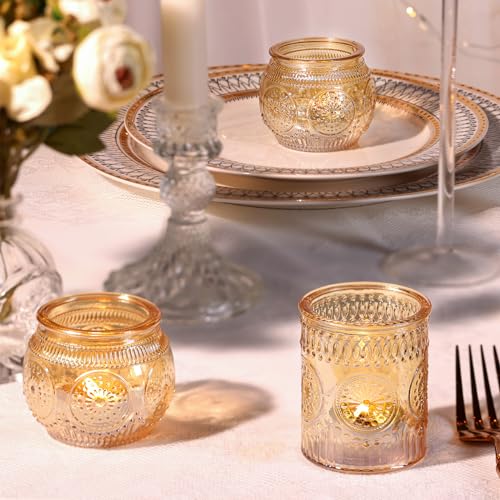 48Pcs Gold Votive Candle Holders Set - Glass Candle Holders for Weddings & Home Decor - Variation: Gold / 48 PCS