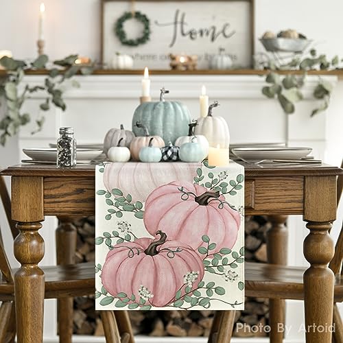Artoid Mode 13 x 108 Inch Pink Fall Table Runner - 210 GSM Polyester Home Decor