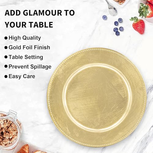 50 PCS Gold Foil Beaded Charger Plates Round Table Decor Bulk Set