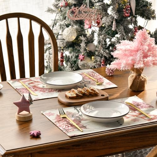 Artoid Mode Xmas Trees Let It Snow Pink Snowman Christmas Placemats