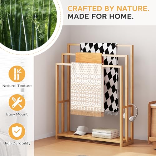Natural Bamboo Towel Rack Stand 3-Tier Freestanding Bathroom Storage