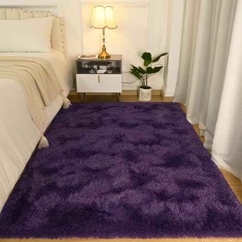Softlife Rugs for Bedroom 4x5.3 Feet Purple Area Rug for Living Room Super Soft Shaggy Rugs for Dorm Fluffy Fuzzy Carpets Long Plush Bedside Rug Nursery Girls Boys Kids Room Home Christmas Decoration