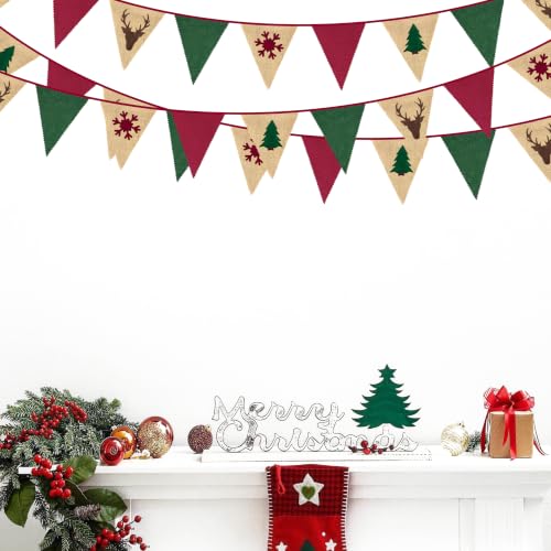 Pinkblume Red Green Deer Christmas Burlap Banner 24ft Party Decorations
