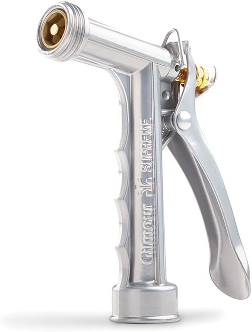 Gilmour Zinc Pistol Grip Nozzle - Full Size with Threaded Front - Durable Silver Finish
