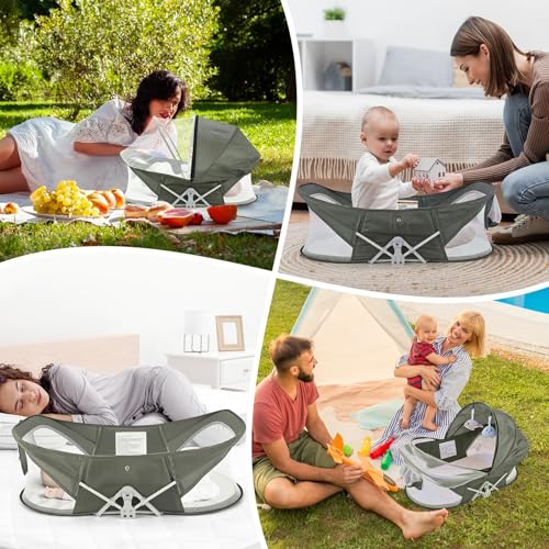 Light Green Portable Baby Bassinet with Mosquito Net & Sunshade - Travel Crib for Home & Outdoors