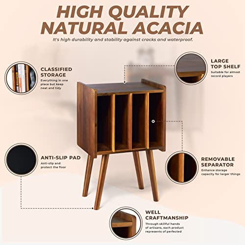2BHOME Warm Acacia Record Player Stand with Vinyl Storage - 2-Tier