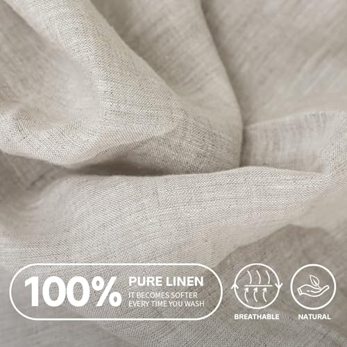 Simple&Opulence Queen Linen Fitted Sheet 14 Inch Deep Pocket Natural Flax Bed Cover