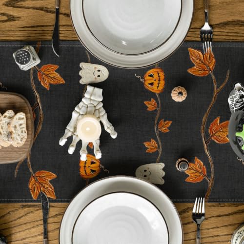 Artoid Mode 13x72 Inch Halloween Table Runner Black Polyester Home Party Decor