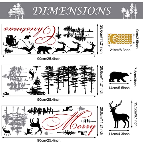 Kisston 3 Sheets Christmas Nursery Wall Decal Forest Deers Wall Stickers Woodland Nursery Decor Vinyl Bear Wall Stickers for Living Room Pine Tree Wall Decor with Stars for Room Bedroom