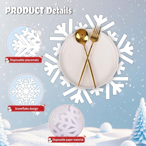 50Pcs Christmas Snowflake Placemats - Winter Holiday Table Decor, Disposable Paper Mats
