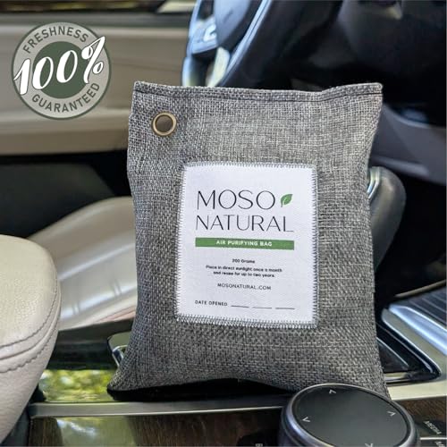 Moso Natural Activated Charcoal Air Purifying Bags 200g Pack of 5 - Odor Eliminator & Moisture Absorber for Home & Car, Unscented