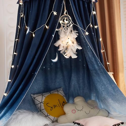 Kertnic Night Sky Ruffle Princess Bed Canopy for Girls Room Decoration, Mosquito Net & Play Tent