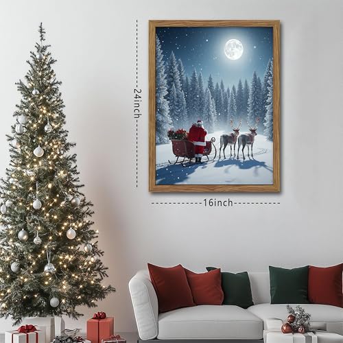 Night Sky Christmas Santa Wall Art 16x24in Canvas Print with Frame - Holiday Decor