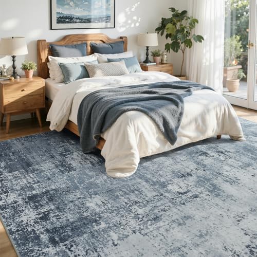 Cuzwlovita 6x9 Ft Blue Abstract Washable Area Rug for Living Room - Hc66