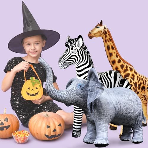 Inflatable Safari Animal Set - Giraffe Zebra Elephant - Multi, 3 Pack