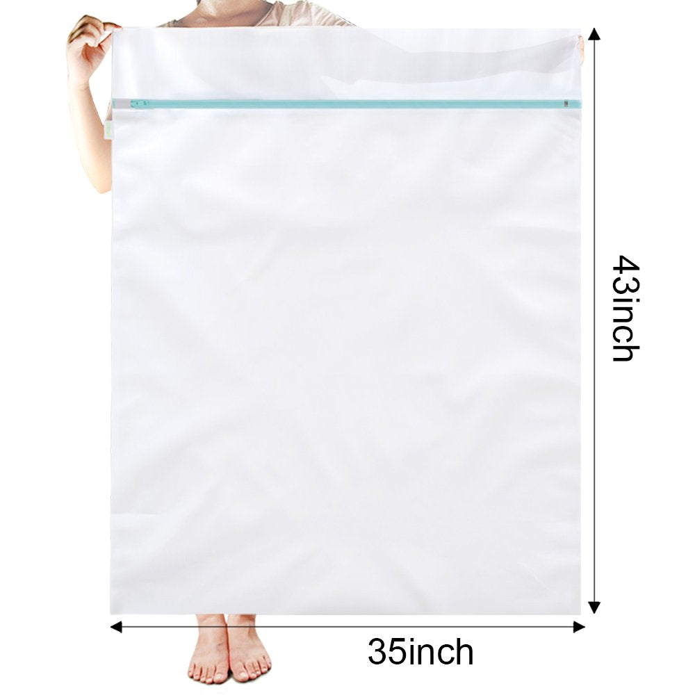 OTraki 2 Pack Extra Large Laundry Mesh Bag 43 x 35 Inch Mesh Laundry Bag Zippered Big Net Bag for Blanket Sweater Coat Bedding Sheet in Home Dorm Hotel Don't Drying, Melting 140-176℉, White