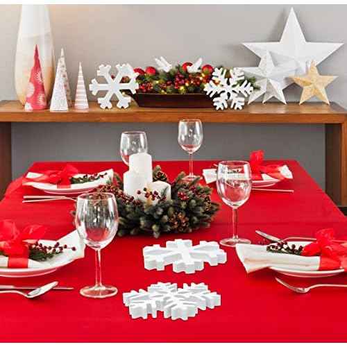 Gift Boutique 4 Christmas Winter Snowflakes Wooden Table Decorations Centerpiece Block Holiday White Snowflake Tiered Tray Tabletop Sign Decor for Office Dining Room Mantle Home Xmas Party Supplies