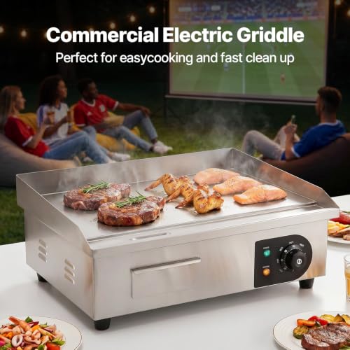 22-Inch Commercial Electric Flat Top Griddle - Large Countertop Cooking Surface