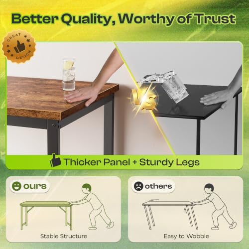 PRAISUN Rustic Brown Computer Desk - 47.2 x 19.7 Inch Thick Desktop, Stable & Durable