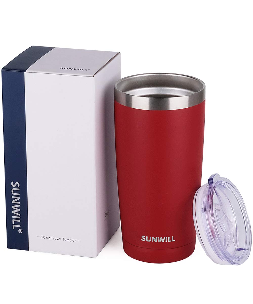 SUNWILL Travel Coffee Tumbler 20 oz, Insulated Mug with Lid, Stainless Steel Cup for Hot and Cold Drinks, Powder Coated Wine Red