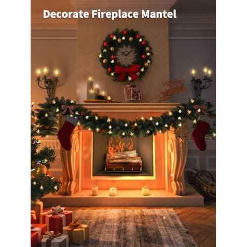 Christmas Snowflake String Lights, 20 ft 40 LED Battery Operated, Christmas Decorations Fairy Lights for Bedroom Mantle Window Patio Tree Holiday Room Dorm Decor, Warm White