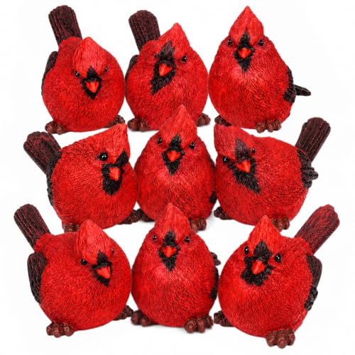 Set of 9 Handcrafted Red Cardinal Bird Figurines - Memorial & Holiday Decor, 3 Poses, 3.5 Inch