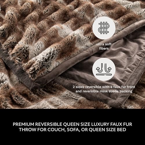 Mon Chateau Cedarwood Ruched Faux Fur Throw Blanket 60x70 inches