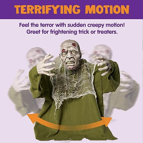 JOYIN Green Animated Zombie Groundbreaker Halloween Yard Decor with Light-Up Eyes & Movable Arms