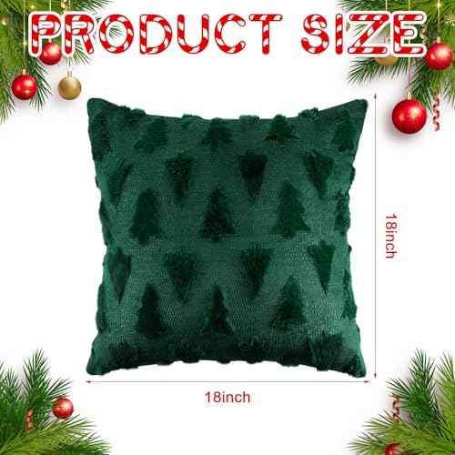 Mixweer 2 Set Christmas Tree Pillow Covers 18x18 Inch Green Christmas Throw Pillow Cases Decorations Plush Faux Fur Soft Cushion Case for Winter Xmas Holiday Home Bedroom Sofa