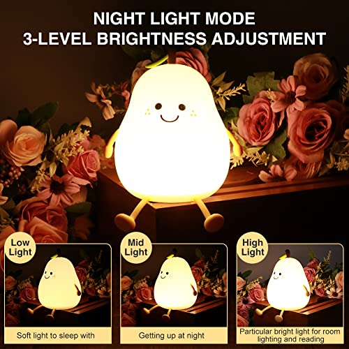 Cute Pear USB Rechargeable Nursery Lamp - Multicolor Night Light for Kids' Bedroom Gift